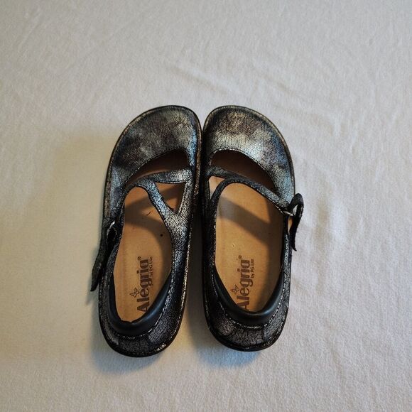 Alegria Silver Black Pewter Mary Jane Shoes Comfort Nurse Women’s 39W US 8.5-9 - Picture 7 of 9